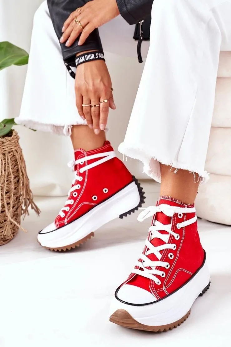 Damskie Boto Wysokie Trampki Na Platformie Czerwone Electric Love