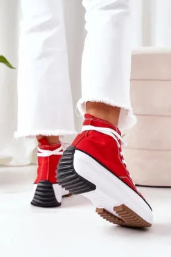 Damskie Boto Wysokie Trampki Na Platformie Czerwone Electric Love