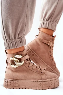 Boto Wysokie Trampki Na Platformie Ciemnobeżowe Evenia