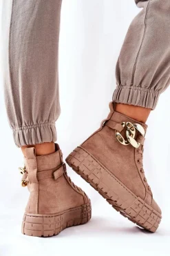 Boto Wysokie Trampki Na Platformie Ciemnobeżowe Evenia