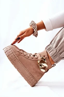 Boto Wysokie Trampki Na Platformie Ciemnobeżowe Evenia