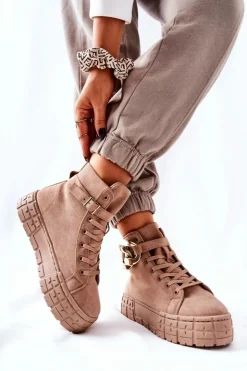 Boto Wysokie Trampki Na Platformie Ciemnobeżowe Evenia