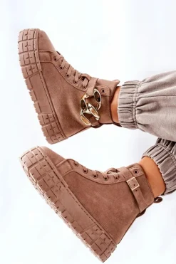 Boto Wysokie Trampki Na Platformie Ciemnobeżowe Evenia