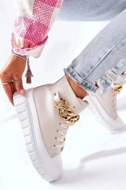 Boto Trampki Damskie Wysokie*Wysokie Trampki Na Platformie Beżowe La Rocca