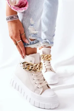 Boto Trampki Damskie Wysokie*Wysokie Trampki Na Platformie Beżowe La Rocca