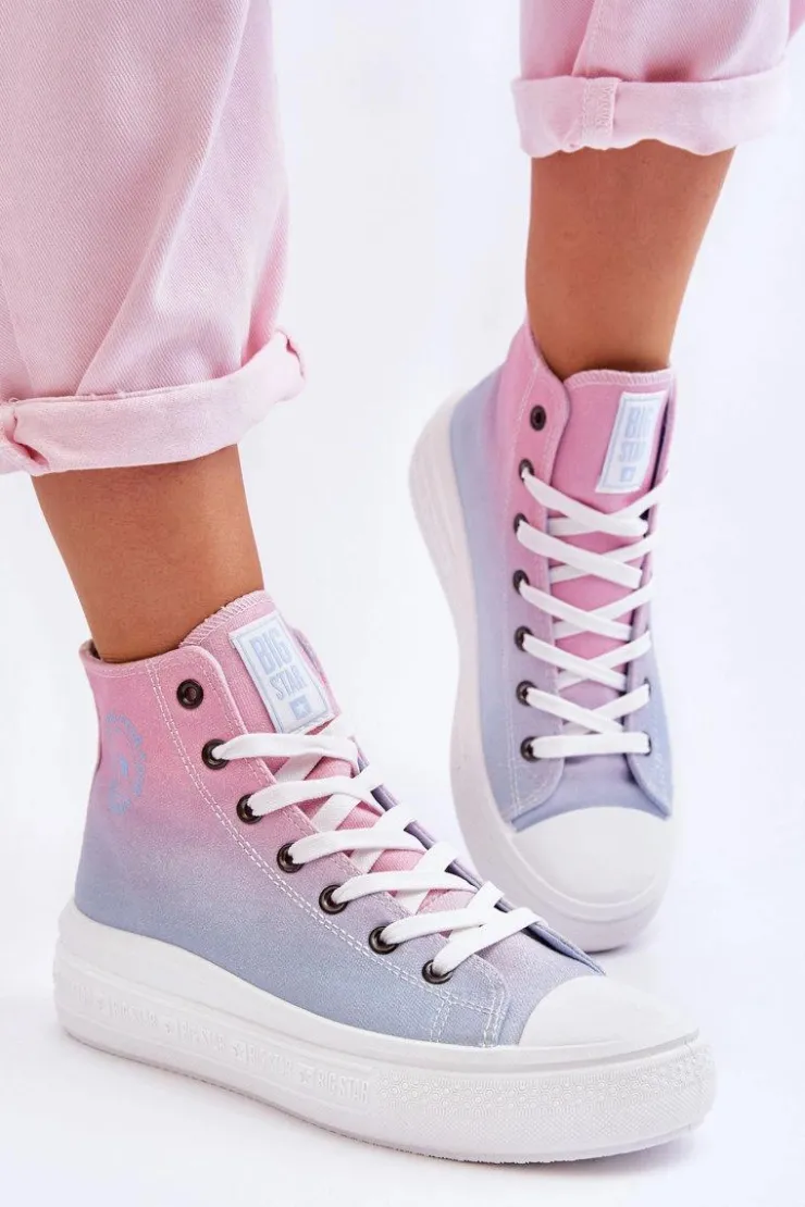 Big Star Shoes Trampki Damskie Big Star|Trampki Damskie Wysokie*Wysokie Trampki Na Platformie Big Star LL274A191 Różowo-Niebieskie