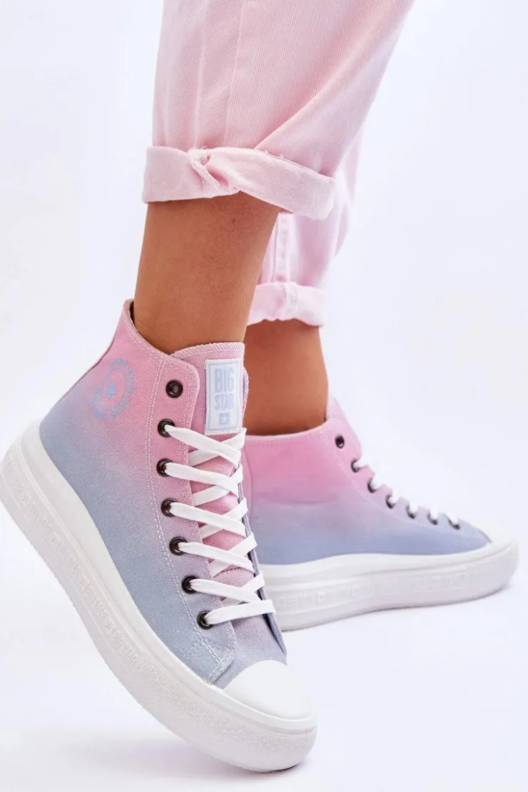 Big Star Shoes Trampki Damskie Big Star|Trampki Damskie Wysokie*Wysokie Trampki Na Platformie Big Star LL274A191 Różowo-Niebieskie