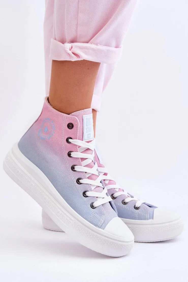 Big Star Shoes Trampki Damskie Big Star|Trampki Damskie Wysokie*Wysokie Trampki Na Platformie Big Star LL274A191 Różowo-Niebieskie