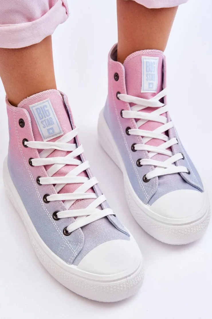 Big Star Shoes Trampki Damskie Big Star|Trampki Damskie Wysokie*Wysokie Trampki Na Platformie Big Star LL274A191 Różowo-Niebieskie