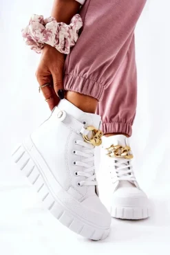 Damskie Boto Wysokie Trampki Na Platformie Białe Standies