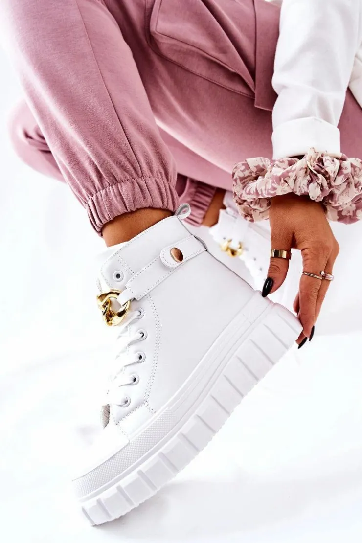 Damskie Boto Wysokie Trampki Na Platformie Białe Standies