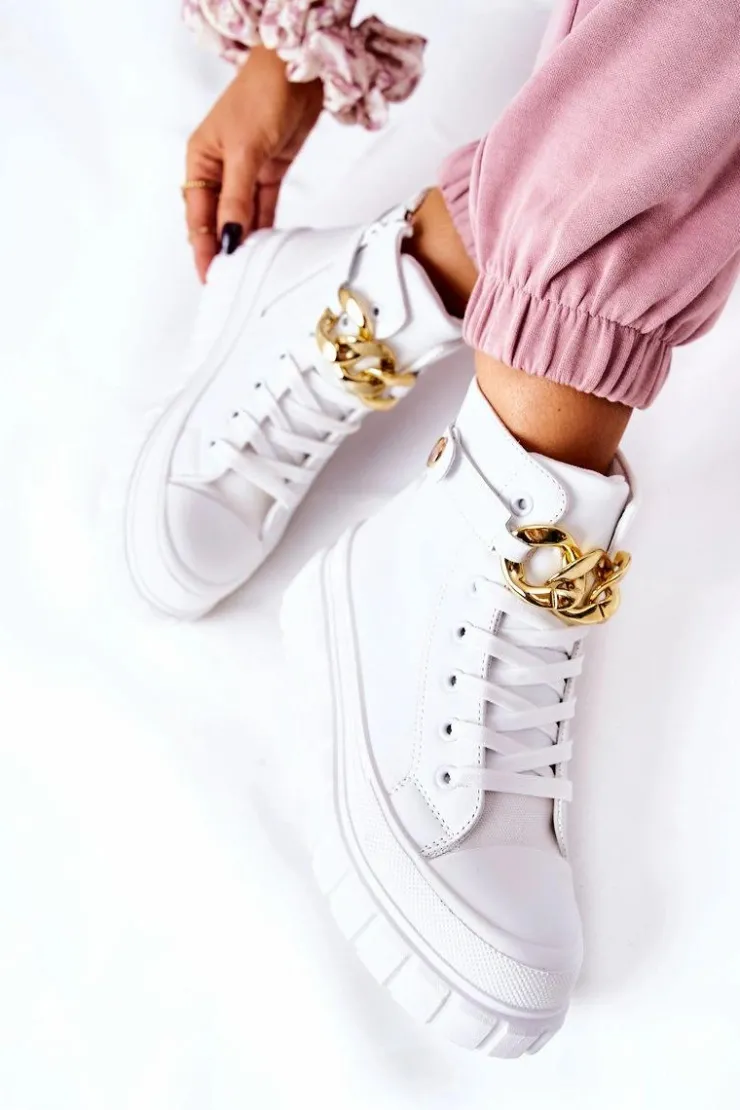 Damskie Boto Wysokie Trampki Na Platformie Białe Standies