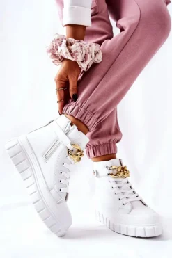 Damskie Boto Wysokie Trampki Na Platformie Białe Standies