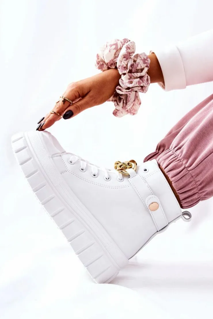 Damskie Boto Wysokie Trampki Na Platformie Białe Standies