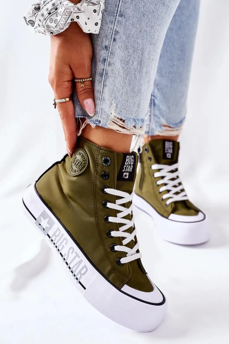 Damskie Big Star Shoes Wysokie Trampki Na Platformie Big Star II274017 Khaki