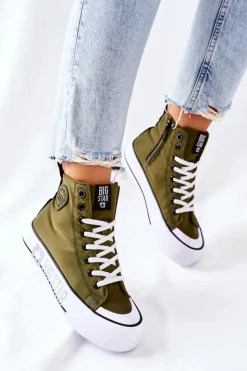 Damskie Big Star Shoes Wysokie Trampki Na Platformie Big Star II274017 Khaki
