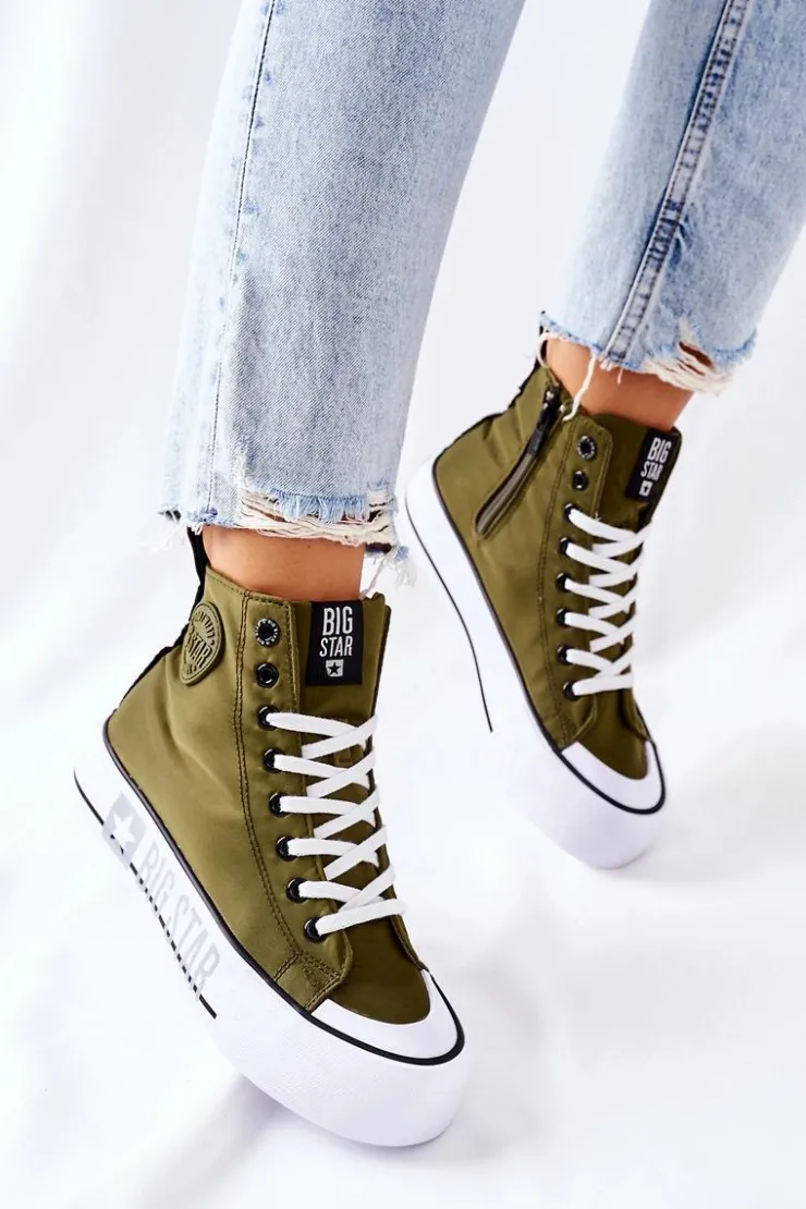 Damskie Big Star Shoes Wysokie Trampki Na Platformie Big Star II274017 Khaki