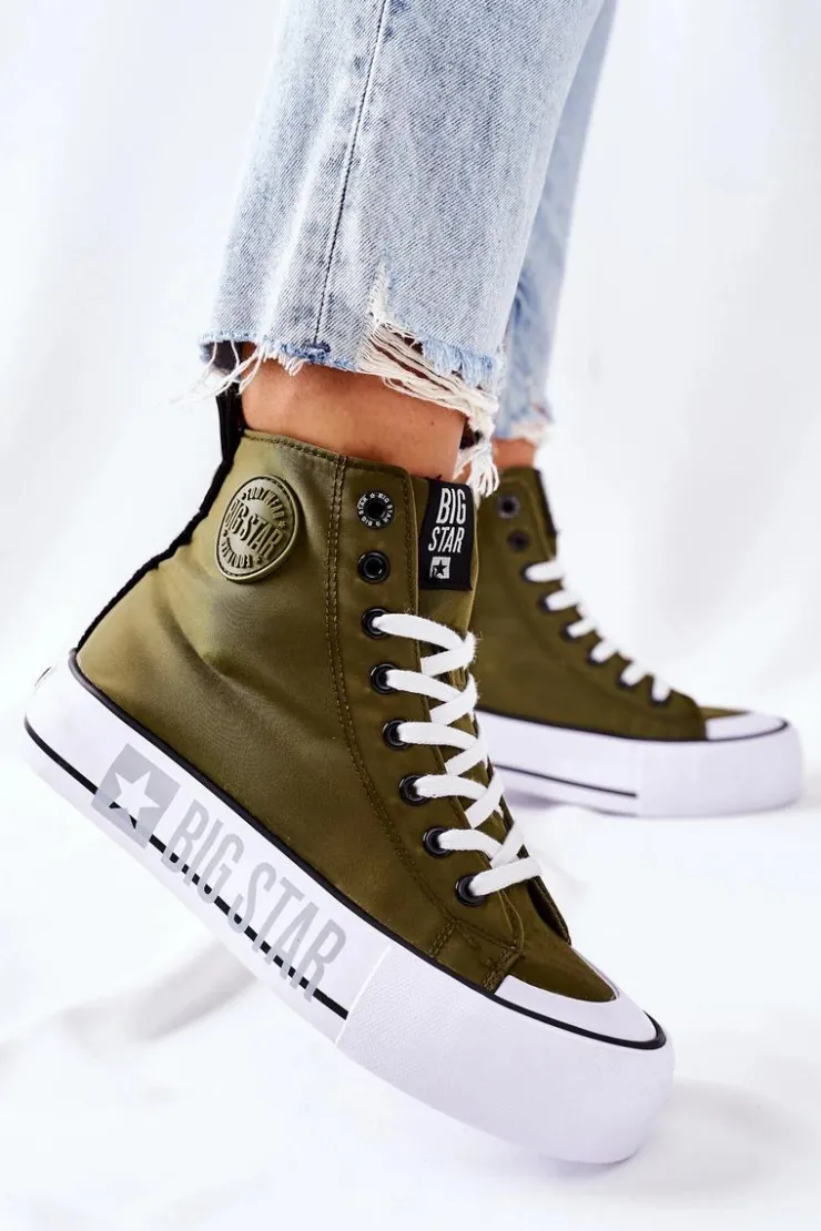 Damskie Big Star Shoes Wysokie Trampki Na Platformie Big Star II274017 Khaki
