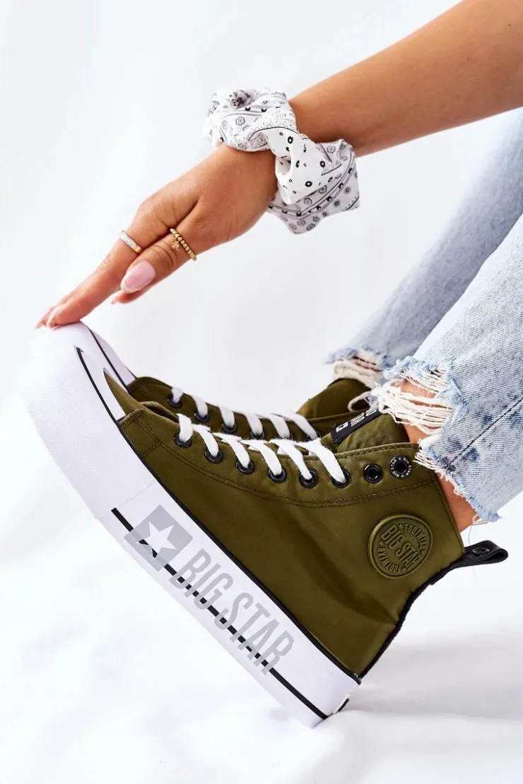 Damskie Big Star Shoes Wysokie Trampki Na Platformie Big Star II274017 Khaki