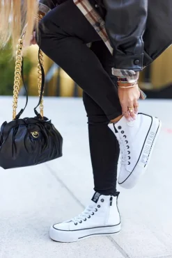 Big Star Shoes Trampki Damskie Big Star|Trampki Damskie Wysokie*Wysokie Trampki Na Platformie Big Star II274014 Białe