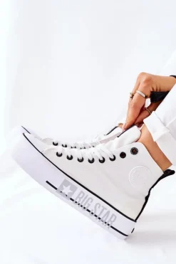 Big Star Shoes Trampki Damskie Big Star|Trampki Damskie Wysokie*Wysokie Trampki Na Platformie Big Star II274014 Białe