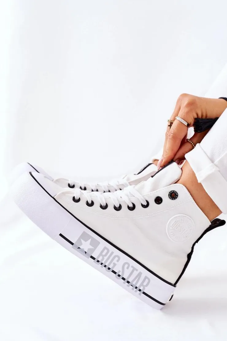 Big Star Shoes Trampki Damskie Big Star|Trampki Damskie Wysokie*Wysokie Trampki Na Platformie Big Star II274014 Białe
