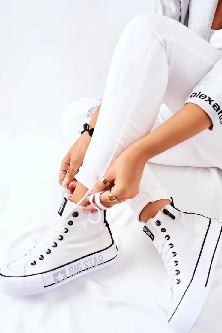 Big Star Shoes Trampki Damskie Big Star|Trampki Damskie Wysokie*Wysokie Trampki Na Platformie Big Star II274014 Białe