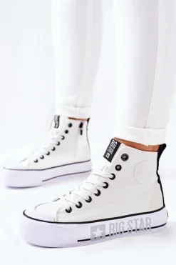 Big Star Shoes Trampki Damskie Big Star|Trampki Damskie Wysokie*Wysokie Trampki Na Platformie Big Star II274014 Białe