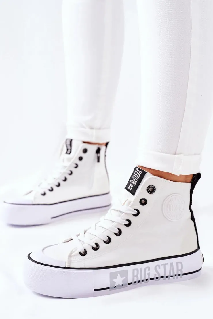 Big Star Shoes Trampki Damskie Big Star|Trampki Damskie Wysokie*Wysokie Trampki Na Platformie Big Star II274014 Białe