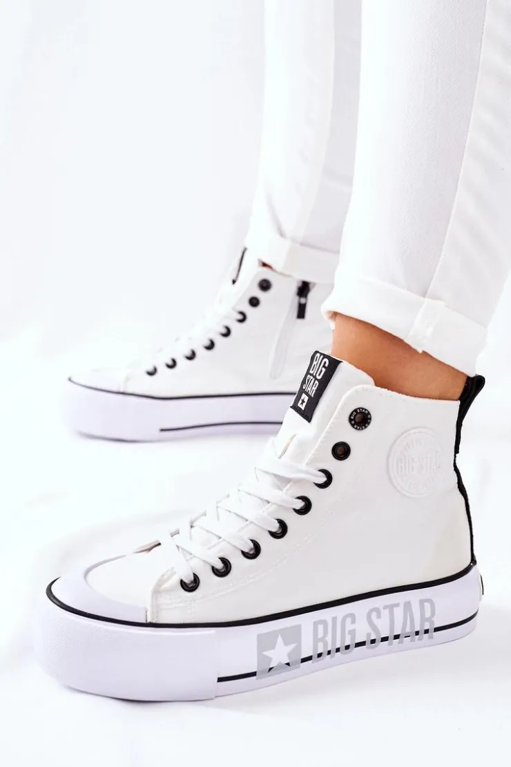 Big Star Shoes Trampki Damskie Big Star|Trampki Damskie Wysokie*Wysokie Trampki Na Platformie Big Star II274014 Białe