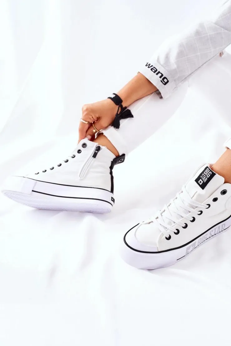 Big Star Shoes Trampki Damskie Big Star|Trampki Damskie Wysokie*Wysokie Trampki Na Platformie Big Star II274014 Białe