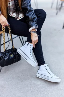 Big Star Shoes Trampki Damskie Big Star|Trampki Damskie Wysokie*Wysokie Trampki Na Platformie Big Star II274014 Białe