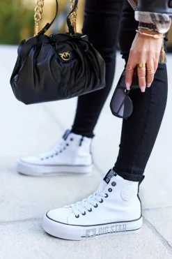 Big Star Shoes Trampki Damskie Big Star|Trampki Damskie Wysokie*Wysokie Trampki Na Platformie Big Star II274014 Białe