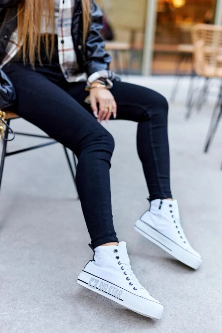 Big Star Shoes Trampki Damskie Big Star|Trampki Damskie Wysokie*Wysokie Trampki Na Platformie Big Star II274014 Białe