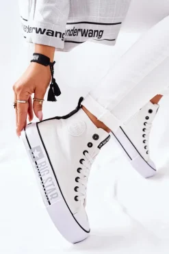 Big Star Shoes Trampki Damskie Big Star|Trampki Damskie Wysokie*Wysokie Trampki Na Platformie Big Star II274014 Białe