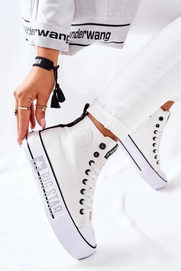 Big Star Shoes Trampki Damskie Big Star|Trampki Damskie Wysokie*Wysokie Trampki Na Platformie Big Star II274014 Białe