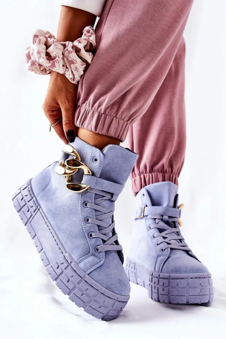 Boto Trampki Damskie Wysokie*Wysokie Trampki Na Platformie Niebieskie Evenia