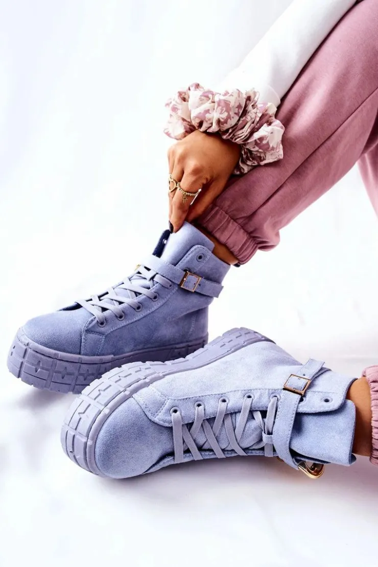 Boto Trampki Damskie Wysokie*Wysokie Trampki Na Platformie Niebieskie Evenia