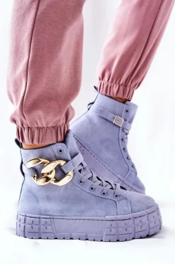 Boto Trampki Damskie Wysokie*Wysokie Trampki Na Platformie Niebieskie Evenia