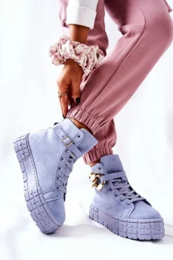 Boto Trampki Damskie Wysokie*Wysokie Trampki Na Platformie Niebieskie Evenia