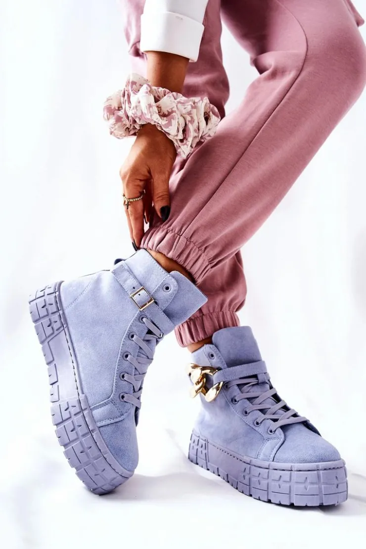 Boto Trampki Damskie Wysokie*Wysokie Trampki Na Platformie Niebieskie Evenia