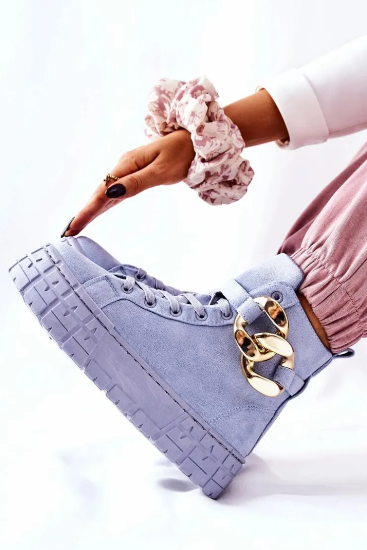 Boto Trampki Damskie Wysokie*Wysokie Trampki Na Platformie Niebieskie Evenia