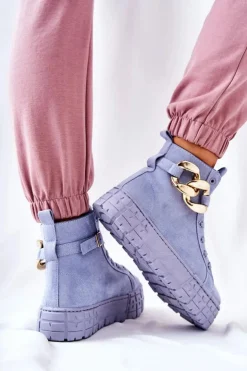 Boto Trampki Damskie Wysokie*Wysokie Trampki Na Platformie Niebieskie Evenia