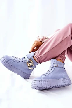 Boto Trampki Damskie Wysokie*Wysokie Trampki Na Platformie Niebieskie Evenia