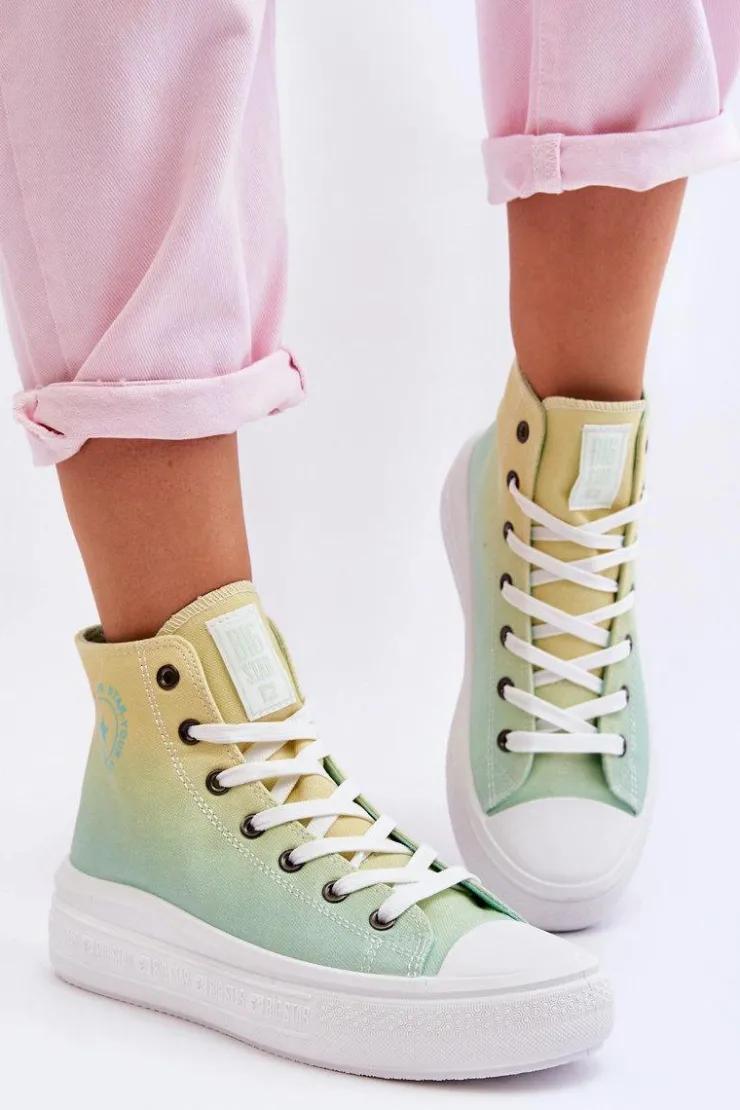 Damskie Big Star Shoes Wysokie Trampki Na Platformie Big Star LL274A190 Żółto-Zielone