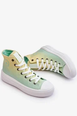 Damskie Big Star Shoes Wysokie Trampki Na Platformie Big Star LL274A190 Żółto-Zielone