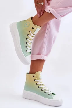 Damskie Big Star Shoes Wysokie Trampki Na Platformie Big Star LL274A190 Żółto-Zielone