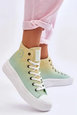 Damskie Big Star Shoes Wysokie Trampki Na Platformie Big Star LL274A190 Żółto-Zielone