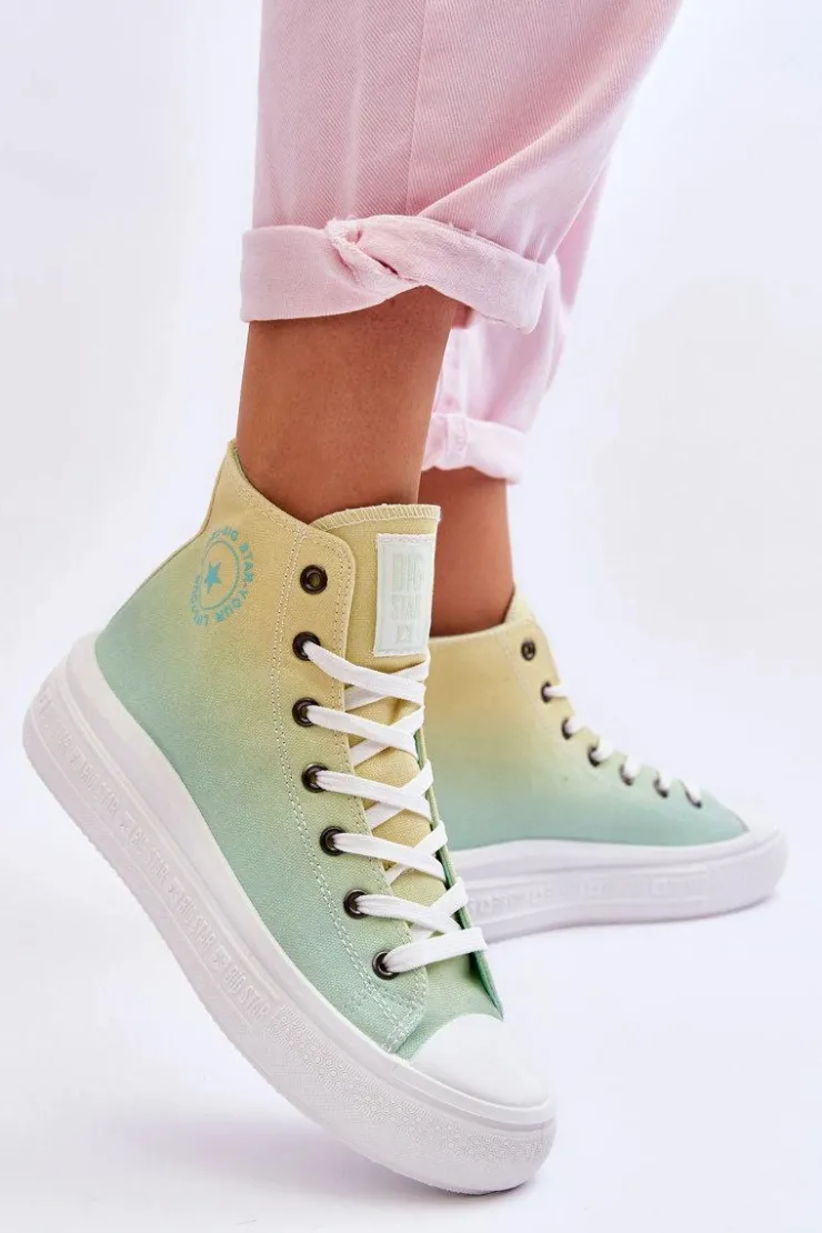 Damskie Big Star Shoes Wysokie Trampki Na Platformie Big Star LL274A190 Żółto-Zielone