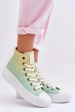 Damskie Big Star Shoes Wysokie Trampki Na Platformie Big Star LL274A190 Żółto-Zielone